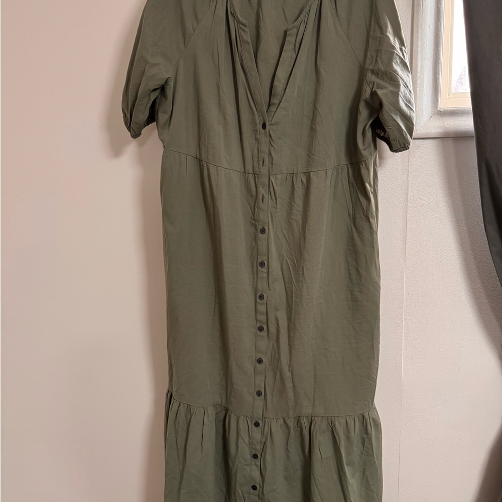 LOFT Olive Midi Dress with Button Detail